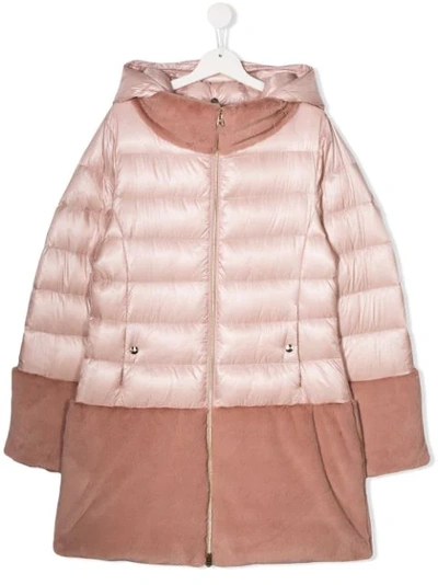 Herno Kids' Faux Fur Panel Puffer Coat In Pink