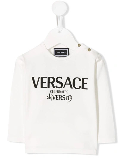 Young Versace Babies' Logo Long-sleeve Top In White