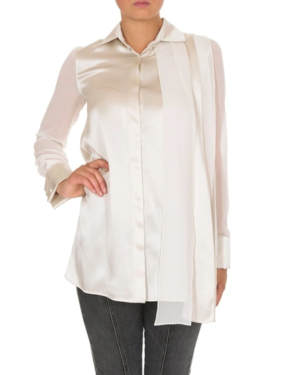 Max Mara Marsala Layered Chiffon-paneled Silk-satin Shirt In Cream