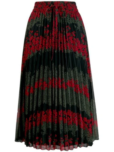 Red Valentino Floral Print Pleated Skirt In Black