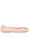 Tory Burch Minnie Leather Ballerinas In Pink,beige