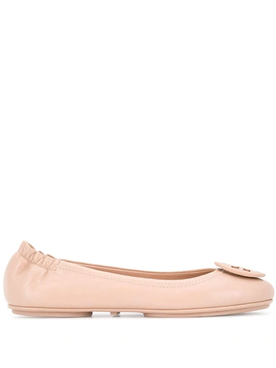 Tory Burch Minnie Leather Ballerinas In Pink,beige