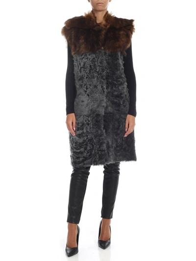 Sofie D'hoore Reversible Waistcoat Colorblock Fur In Grey