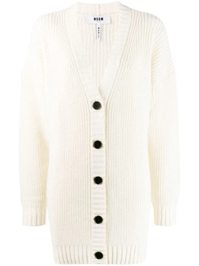 Msgm White Cardigan With Logo Label In 01 Bianco