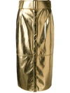 Msgm Faux-leather Button-front Midi Skirt In Gold