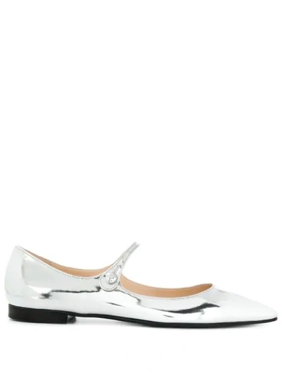 Prada Metallic Leather Mary Jane Ballet Flats In Silver