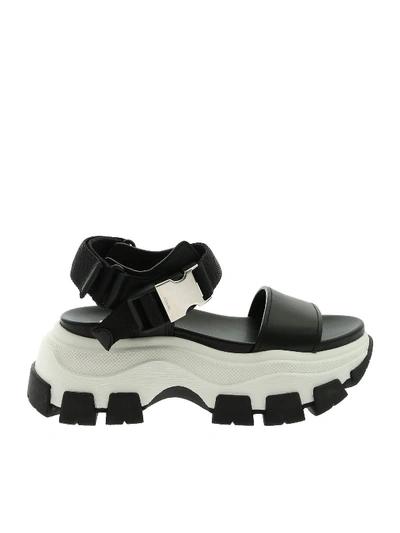 Prada Block Sandals In Black With Maxi White Sole