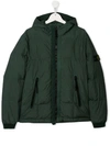 Stone Island Junior Kids' Down Jacket In Green With Logo On The Sleeve