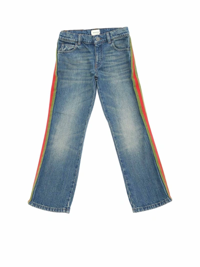 Gucci Kids' Jeans In Light Blue With Side Web
