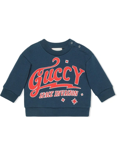 Gucci Babies' Guccy Print Sweatshirt In Blue