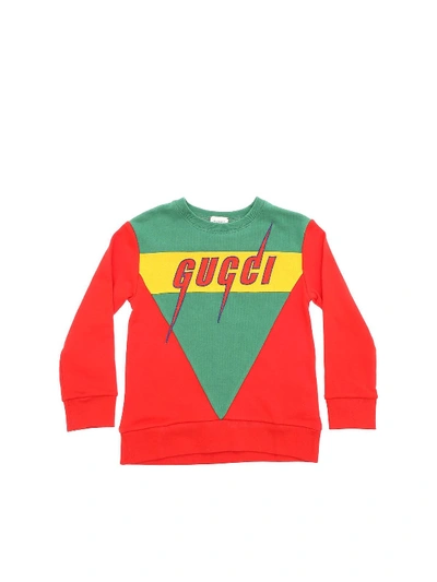 Gucci Kids' Embroidered Logo Sweatshirt In Red And Green