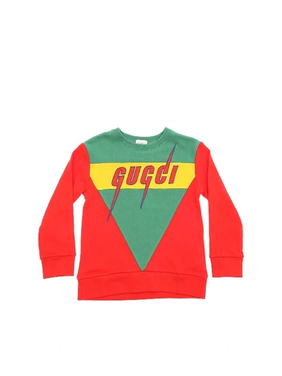 Gucci Embroidered Logo Sweatshirt In Red And Green In Red