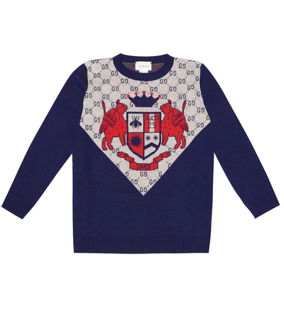 Gucci Kids' Gg Wool Inlay Pullover In Blue