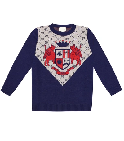 Gucci Gg Wool Inlay Pullover In Blue In Blue