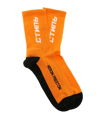 Heron Preston Ctnmb Socks In Black And Orange