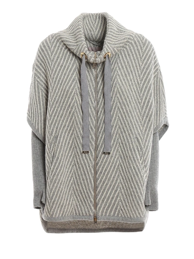Herno Cape With Stripes Pattern In Grey And White