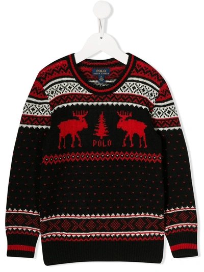Ralph Lauren Kids' Knitted Christmas Jumper In Black