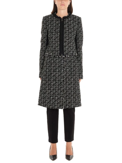 Karl Lagerfeld Overcoat In Textured Knitted Fabric In Black