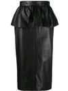 Msgm Pencil Skirt In Black Eco-leather With Ruffles