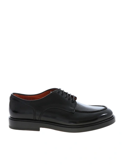 Santoni Derby In Black Brushed Leather