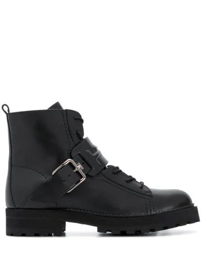 Tod's Ankle Boots In Black Leather With Double T Logo