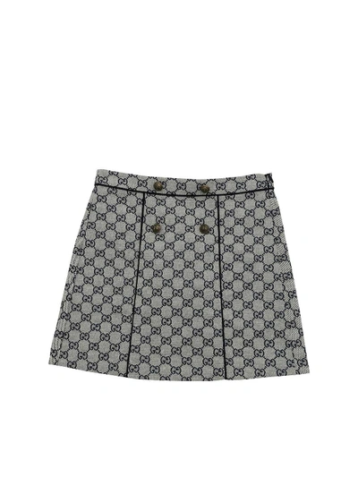Gucci Kids' Gg Fabric Skirt In Ivory And Blue Color In White