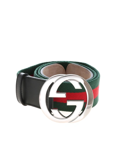 Gucci Web Belt With Gg Buckle In Green