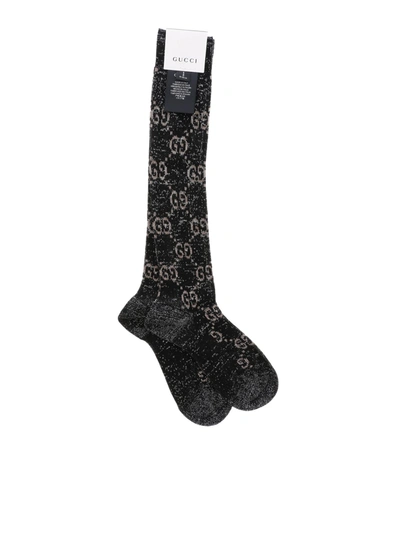Gucci Gg Black Lamé Socks