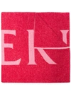 Moncler Red Scarf With Pink Logo Intarsia