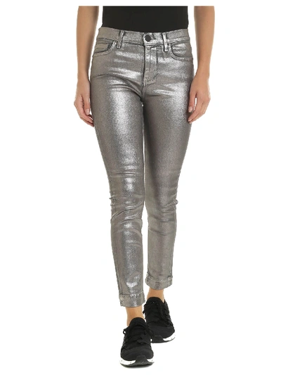 Pinko Sabrina 9 Cropped Coated Jeans In Silver