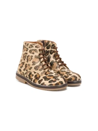 Pèpè Kids' Leopard Print Ankle Boots In Brown