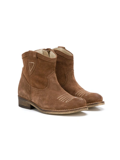 Pèpè Kids' Western Style Ankle Boots In Brown