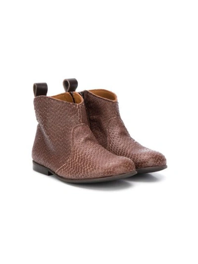 Pèpè Kids' Snakeskin Ankle Boots In Brown
