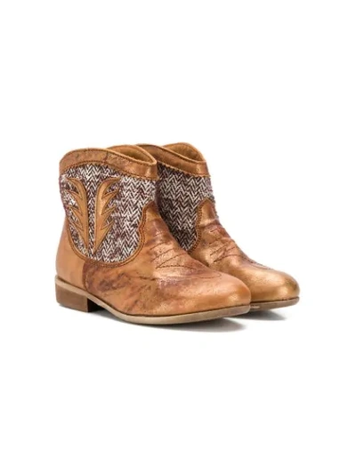 Pèpè Kids' Tweed-detail Cowboy Boots In Brown