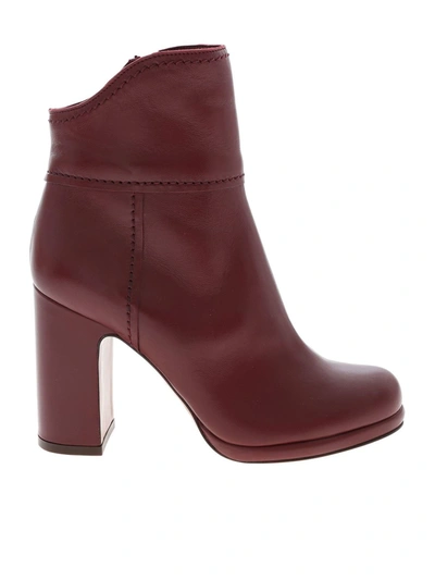 L'autre Chose Burgundy Ankle Boots With Branded Zip In Red