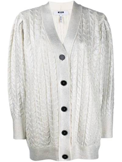 Msgm Silver-colored Cardigan With Braided Pattern In White
