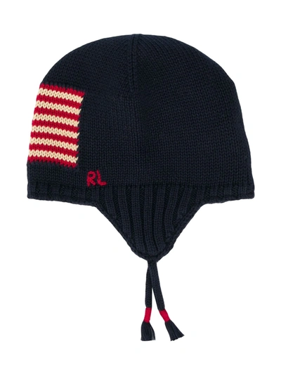 Ralph Lauren Babies' Us Flag Knit Hat In Blue