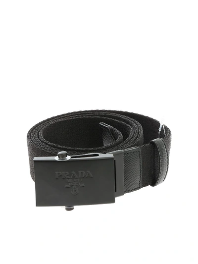 Prada Black Ribbon Belt With Logo