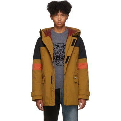 Kenzo Brown And Black Color Block Parka In 13 Drkbeige