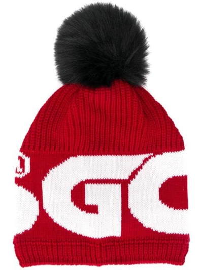 Gcds Knitted Wool Beanie With Pom Pon In Red