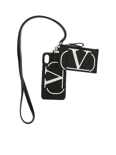 Valentino Garavani I Phone X Cover And Go Logo Coin Purse In Black