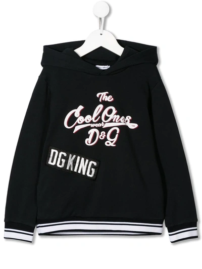 Dolce & Gabbana Kids' Dg King Patchwork Hoodie In Blue
