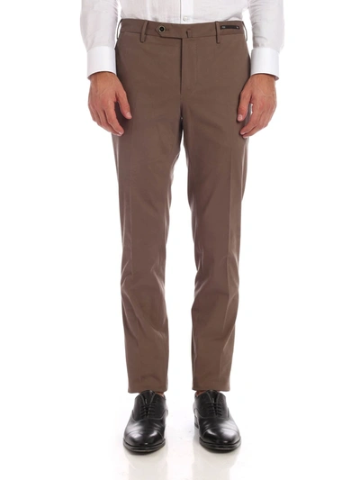 Pt01 Super Slim Fit Solid Color Trousers In Beige