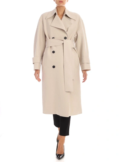 Harris Wharf London Beige Double-breasted Coat With Fleece Lining