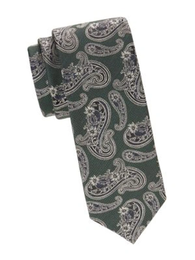 Eton Paisley-print Silk Tie In Green