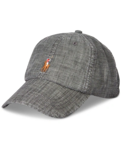 Polo Ralph Lauren Chambray Embroidered Pony Sport Cap In Grey Chambray
