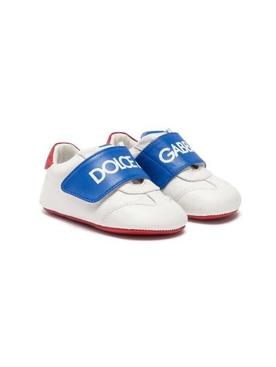 Dolce & Gabbana Babies' Two-tone Nappa Leather Sneakers With Logo In White/blue