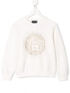 Young Versace Kids' Embellished Medusa Sweatshirt In White