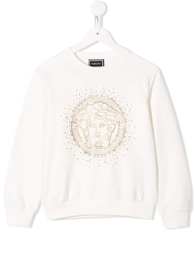 Young Versace Kids' Embellished Medusa Sweatshirt In White