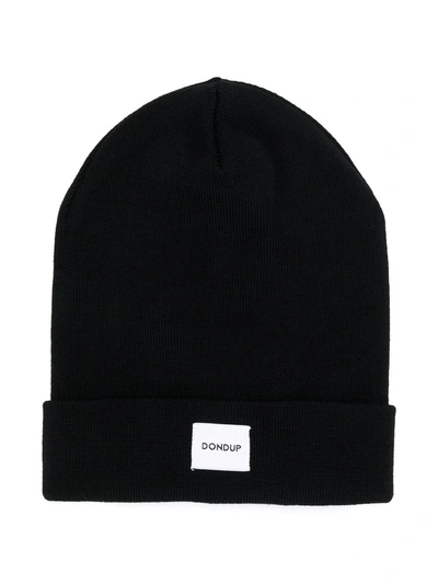 Dondup Teen Ribbed Logo Patch Beanie In Black